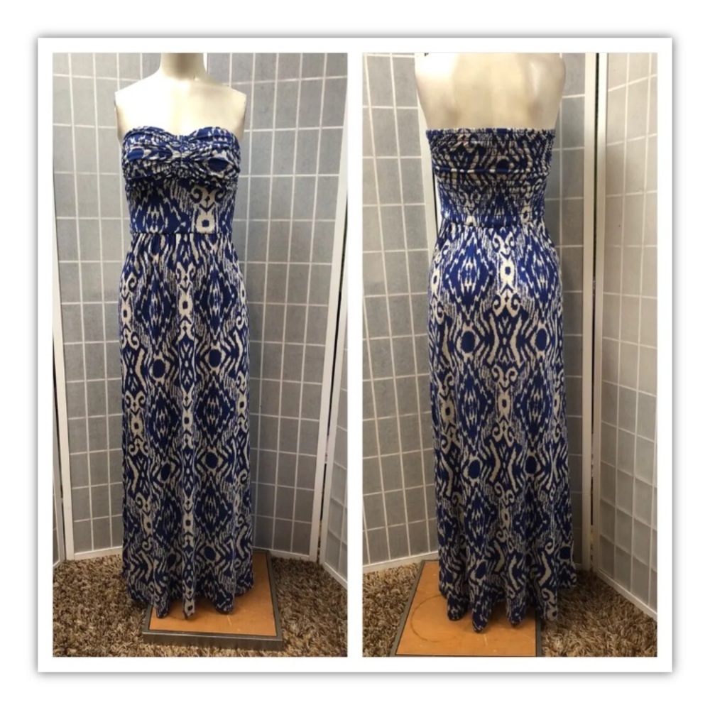 Akiko, dress, long, casual, blue/white, Size XS.: